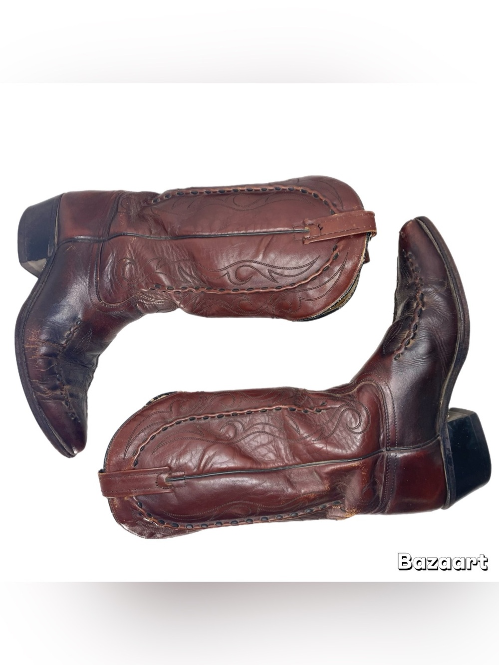 Vintage Acme 1970s-80s Burgundy/Oxblood Acme Bucklace Western Cowboy Boots - Picture 2 of 14